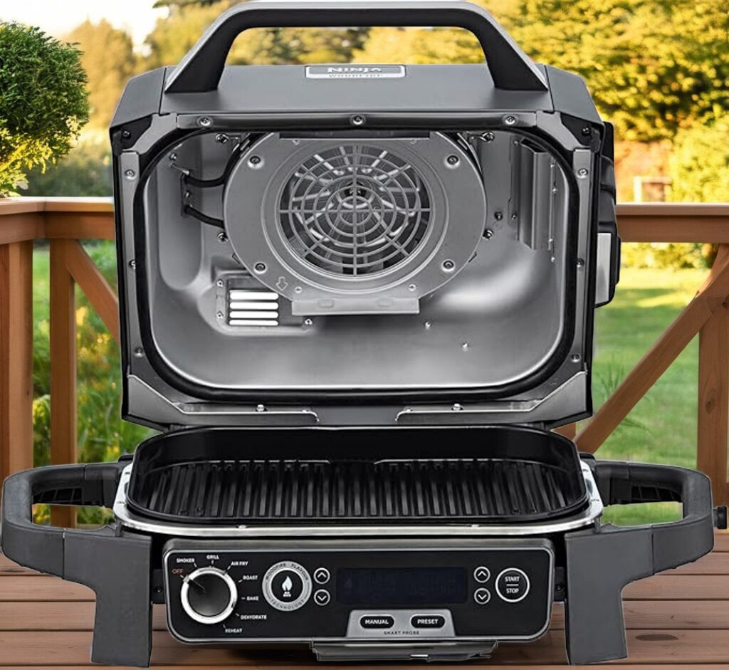 Ninja Woodfire Pro XL outdoor electric grill and smoker on slate table